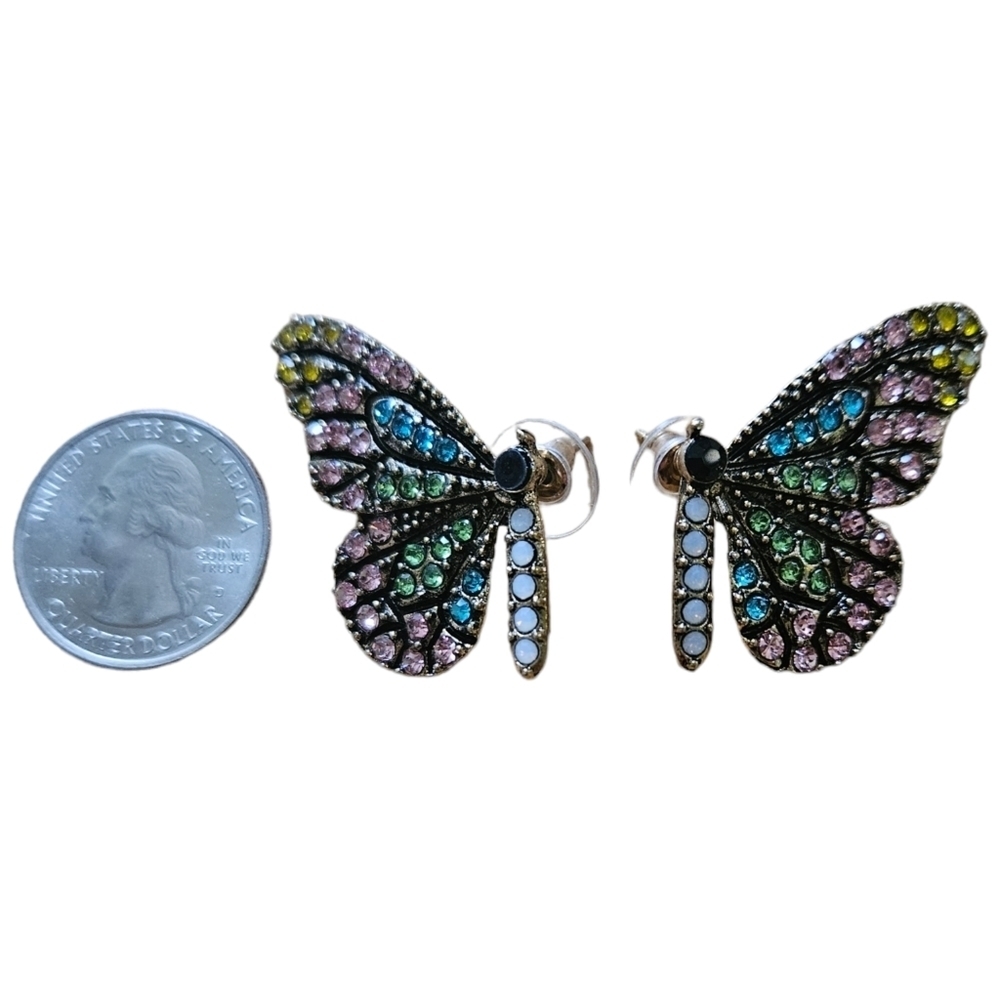 Butterfly Wings Rhinestone Stud Earrings Pastel Multi-color - Picture 11 of 17